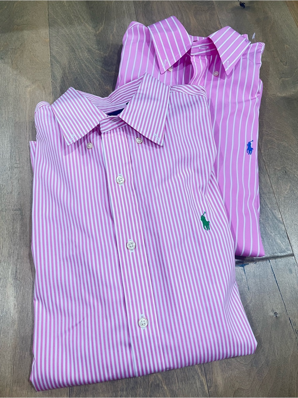 Lot of 2 Ralph Lauren Pink Striped Button-Up Shirt with Pony Logo